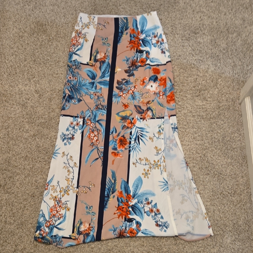 Asymmetrical Trumpet Maxi Skirt in Blue and Orange